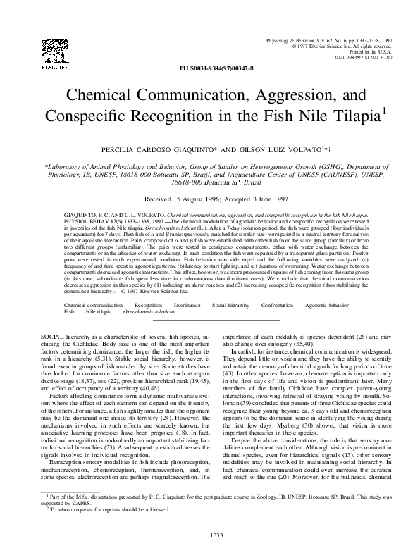 (PDF) Chemical Communication, Aggression, and Conspecific Recognition ...
