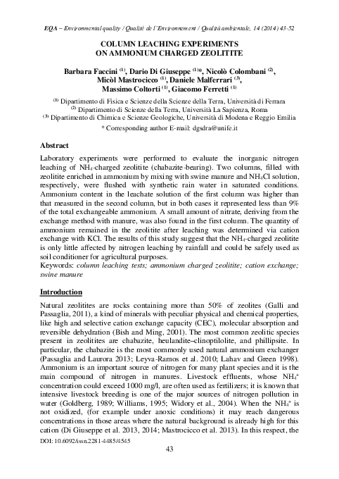 (PDF) Column Leaching Experiments on Ammonium Charged Zeolitite