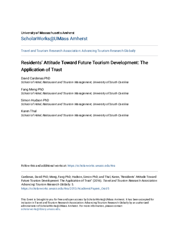 (PDF) Residents’ Attitude Toward Future Tourism Development: The ...