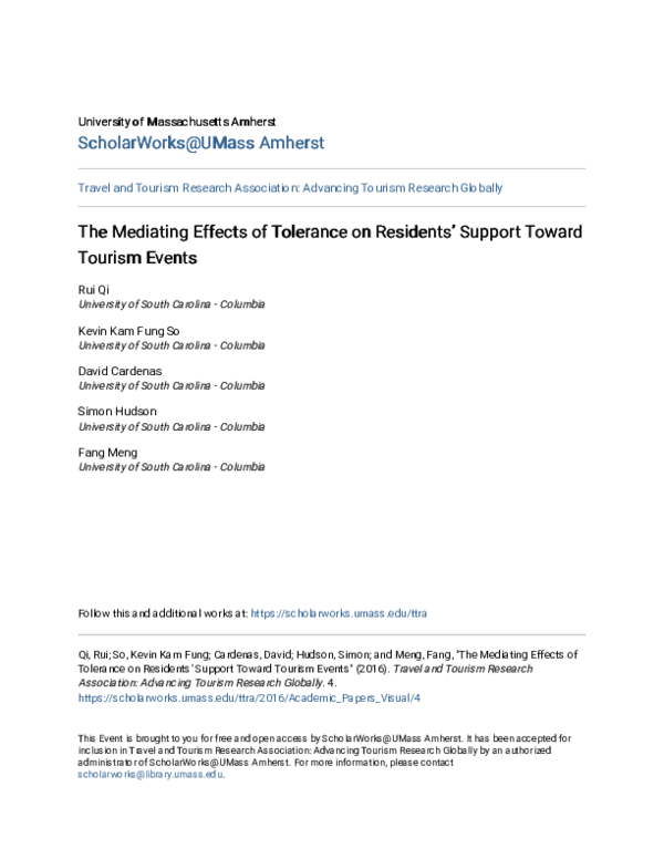 (PDF) The Mediating Effects of Tolerance on Residents’ Support Toward ...