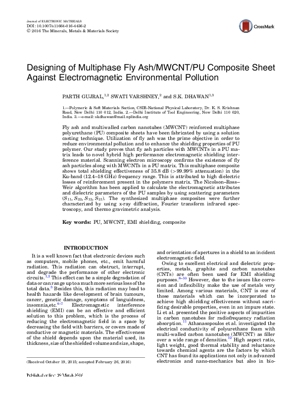 (PDF) Designing of Multiphase Fly Ash/MWCNT/PU Composite Sheet Against ...