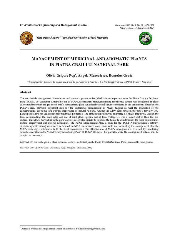 (PDF) Management of Medicinal and Aromatic Plants in Piatra Craiului ...