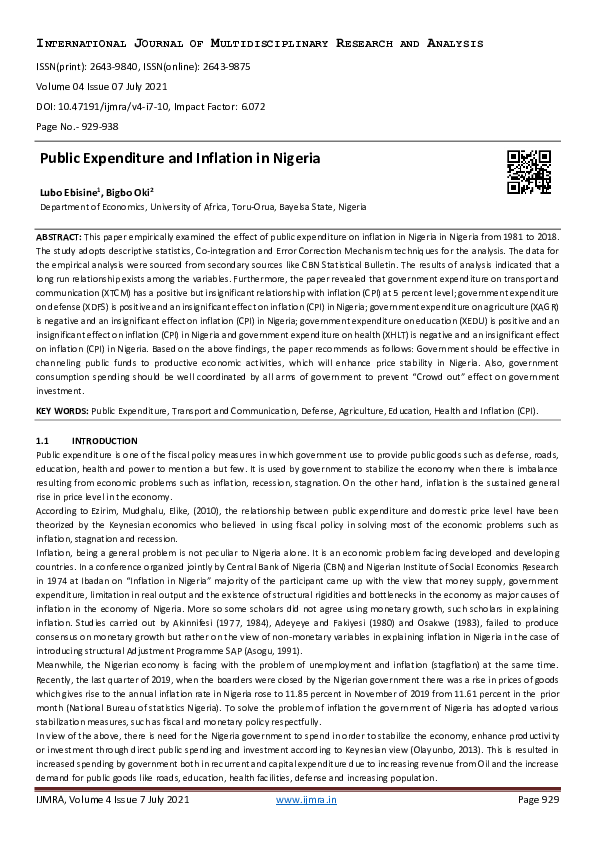 (PDF) Public Expenditure and Inflation in Nigeria