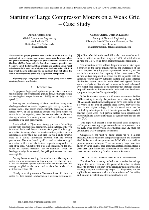 (PDF) Starting of large compressor motors on a weak grid Case study