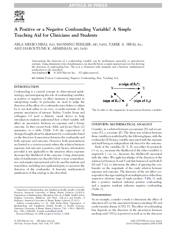 (PDF) A Positive or a Negative Confounding Variable? A Simple Teaching ...
