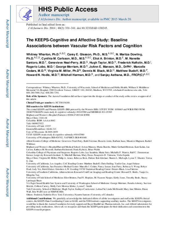 (PDF) The KEEPS-Cognitive and Affective Study: baseline associations ...