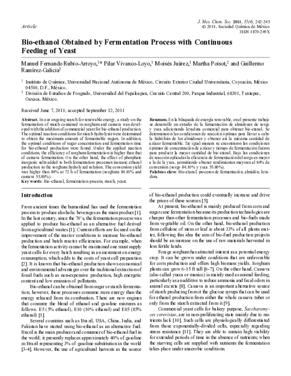 (PDF) Bio-ethanol obtained by fermentation process with continuous ...