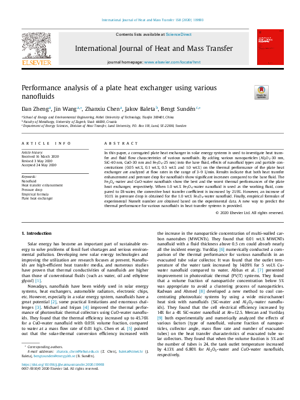 (PDF) Performance analysis of a plate heat exchanger using various ...