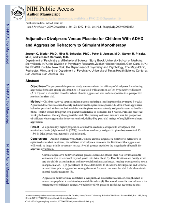 (PDF) Adjunctive Divalproex Versus Placebo for Children With ADHD and ...