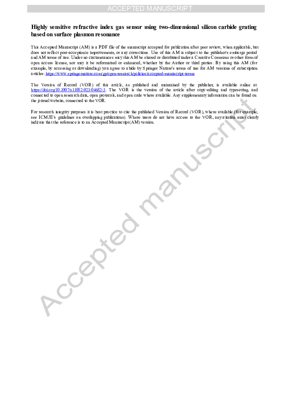 (PDF) Highly sensitive refractive index gas sensor using two ...