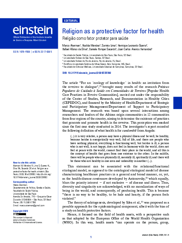(PDF) Religion as a protective factor for health | Marco Akerman ...