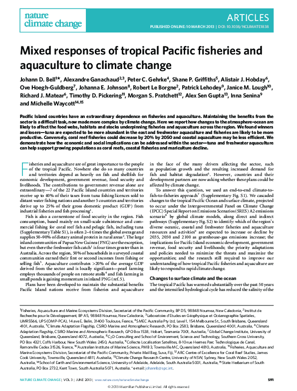 (PDF) Mixed responses of tropical Pacific fisheries and aquaculture to ...