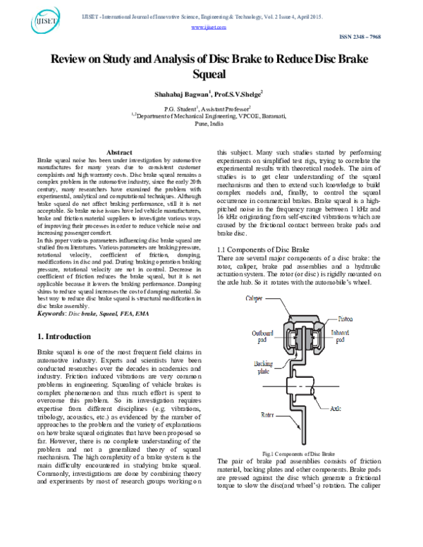(PDF) Study and Analysis of Disc Brake to Reduce Disc Brake Squeal