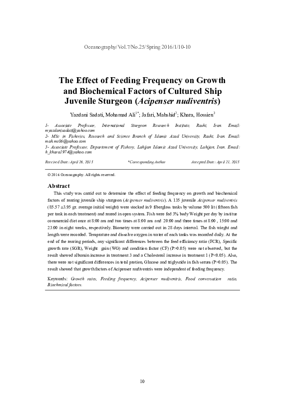 (PDF) The Effect of Feeding Frequency on Growth and Biochemical Factors