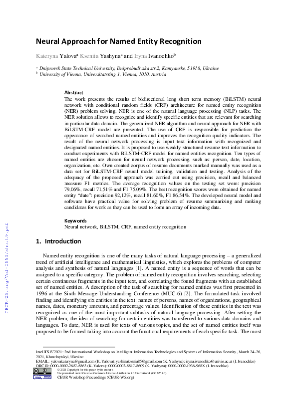 (PDF) Neural Approach for Named Entity Recognition