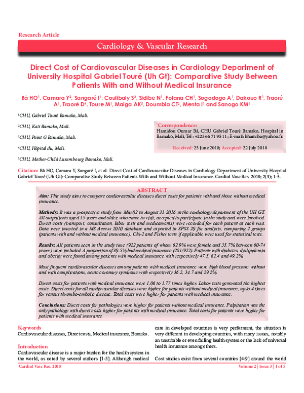 (PDF) Direct Cost of Cardiovascular Diseases in Cardiology Department ...