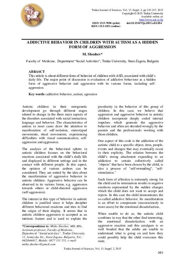 (PDF) Addictive behavior in children with autism as a hidden form of ...