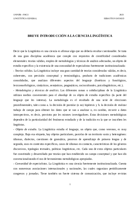 (PDF) Breve introducción a la ciencia lingüística | Sebastián Sayago ...