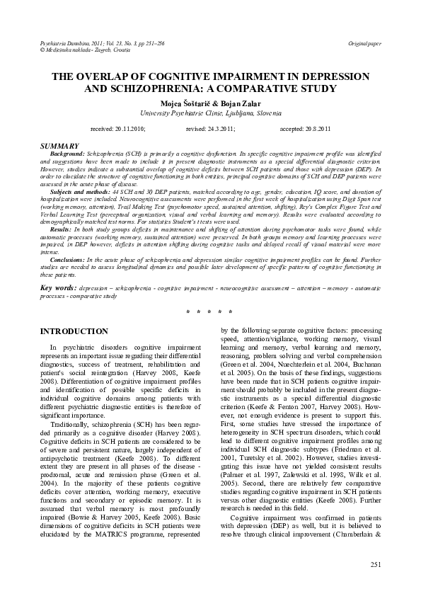 (PDF) The overlap of cognitive impairment in depression and ...