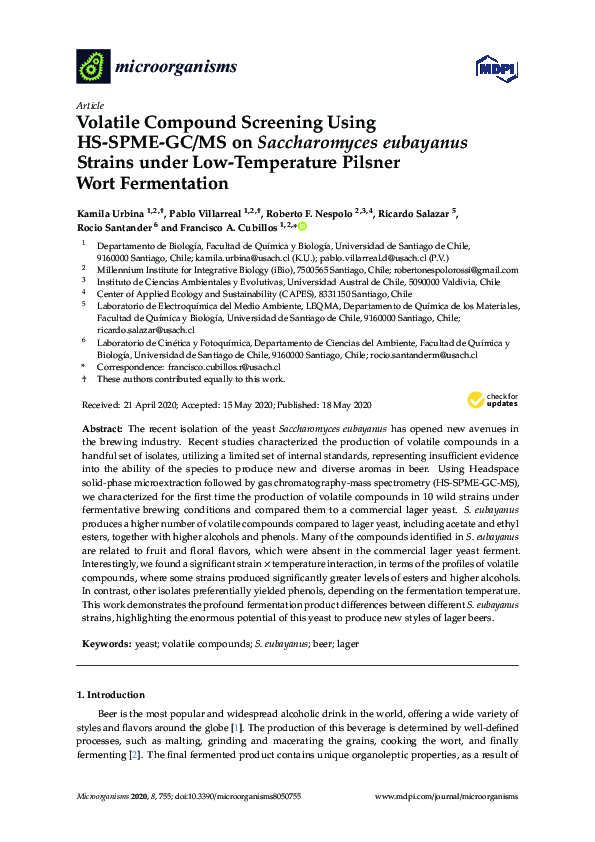 (PDF) Volatile Compound Screening Using HS-SPME-GC/MS on Saccharomyces ...