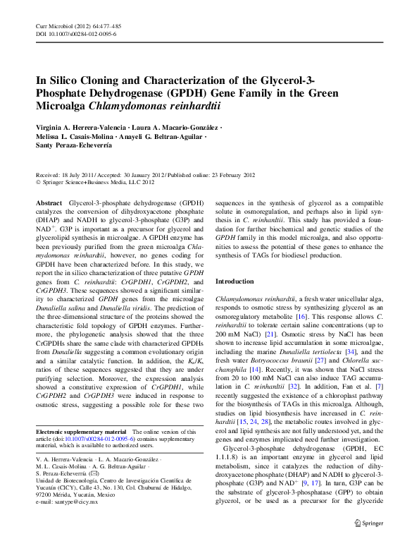 (PDF) In Silico Cloning and Characterization of the Glycerol-3 ...