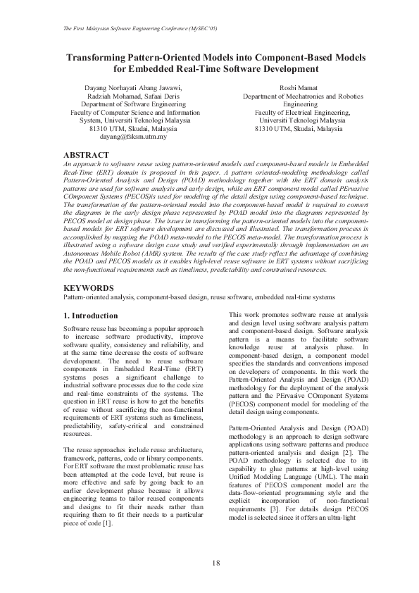 (PDF) Transforming Pattern-Oriented Models into Component-Based Models ...