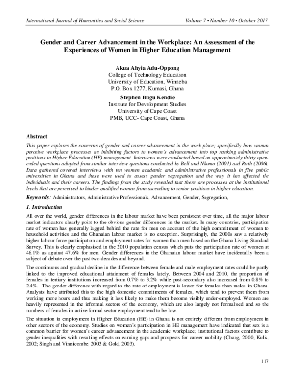 (PDF) Gender and Career Advancement in the Workplace: An Assessment of ...
