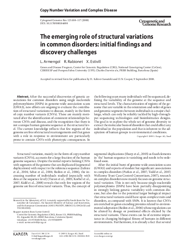(PDF) The emerging role of structural variations in common disorders ...
