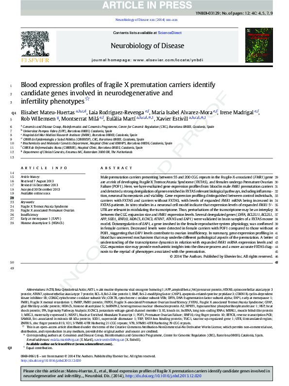 (PDF) Blood expression profiles of fragile X premutation carriers ...