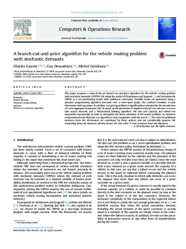(PDF) A branch-cut-and-price algorithm for the vehicle routing problem ...