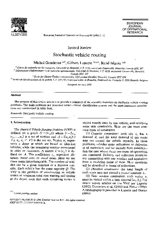 (PDF) Stochastic vehicle routing
