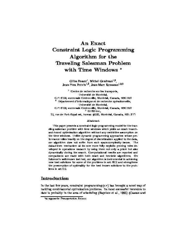 (PDF) An Exact Constraint Logic Programming Algorithm for the Traveling ...