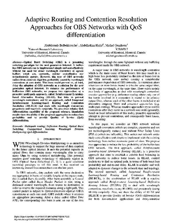 (PDF) Adaptive Routing and Contention Resolution Approaches for OBS ...