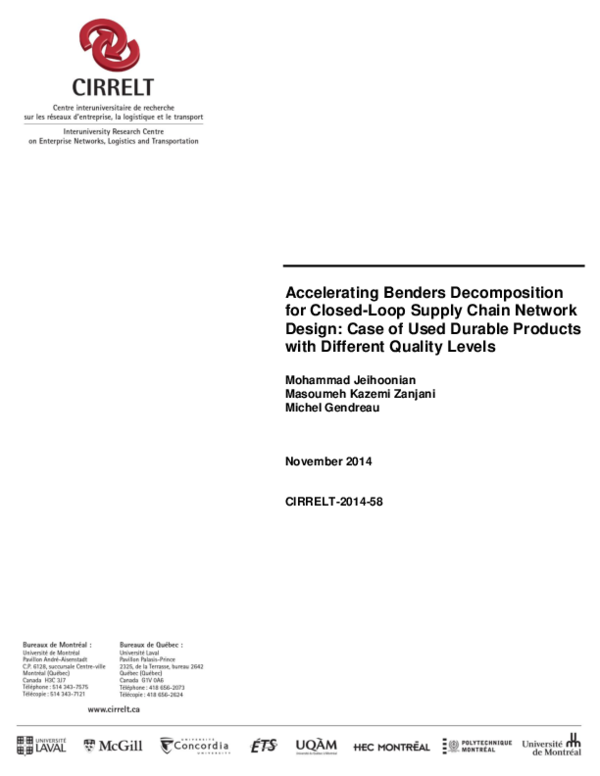 (PDF) Accelerating Benders decomposition for closed-loop supply chain ...