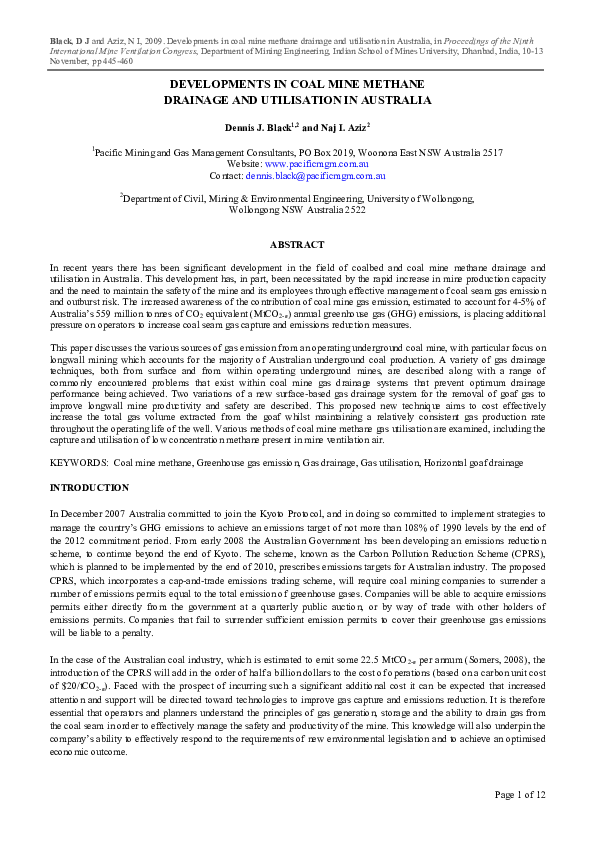(PDF) Developments in coal mine methane drainage and utilisation in ...