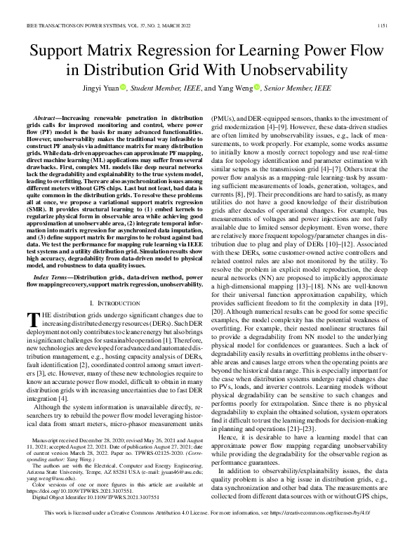 (PDF) Support Matrix Regression for Learning Power Flow in Distribution ...