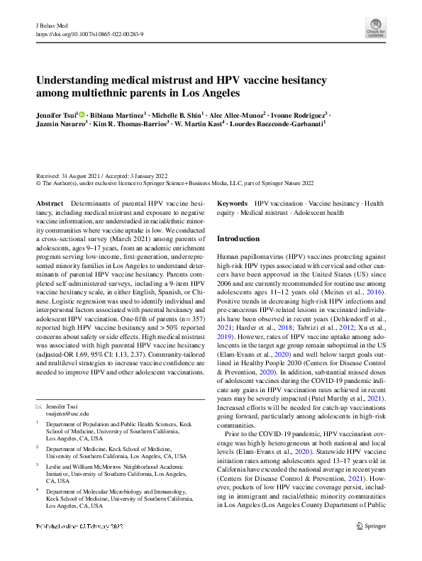 (PDF) Understanding medical mistrust and HPV vaccine hesitancy among ...