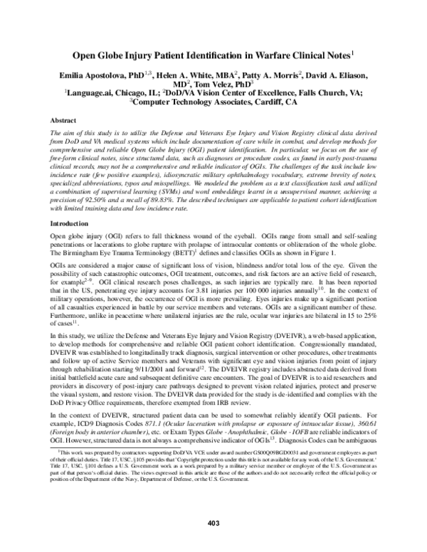 (PDF) Open Globe Injury Patient Identification in Warfare Clinical Notes