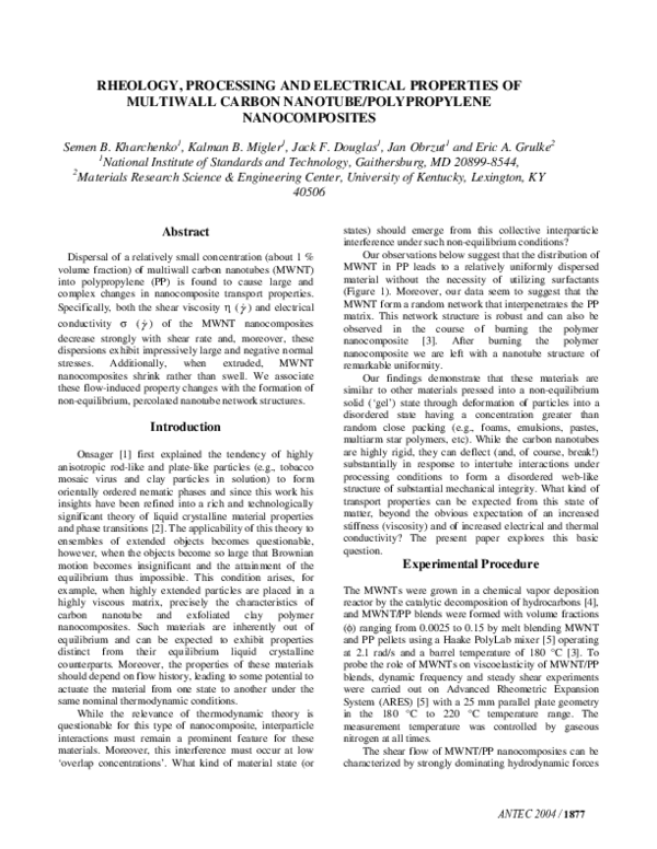 (PDF) Rheology, processing and electrical properties of multiwall ...