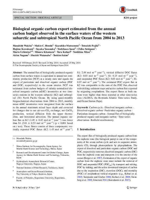(PDF) Biological organic carbon export estimated from the annual carbon ...