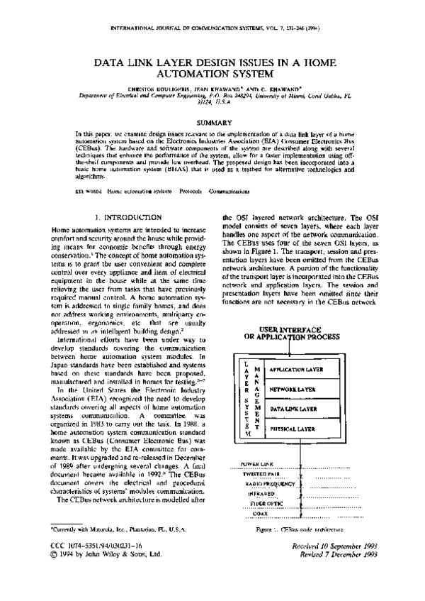 (PDF) Data link layer design issues in a home automation system