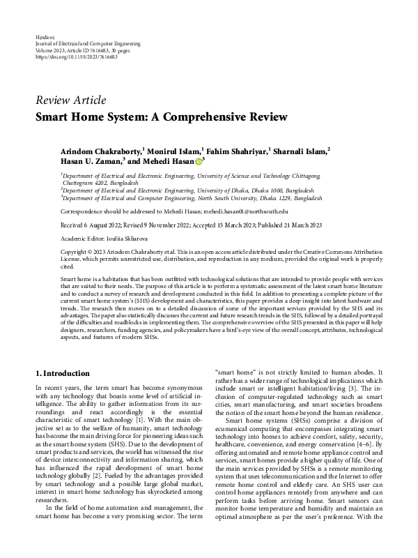 (PDF) Smart Home System: A Comprehensive Review