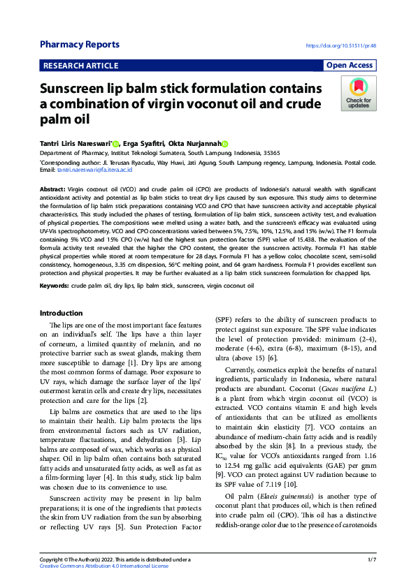 (PDF) Sunscreen lip balm stick formulation containing a combination of