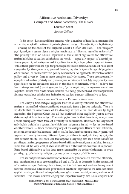 (PDF) Affirmative Action and Diversity: Complex and More Necessary Than ...