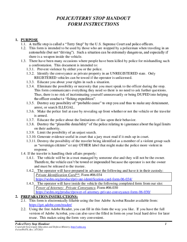 (PDF) Police/Terry Stop Handout, Form #09.078 | sedm .org - Academia.edu