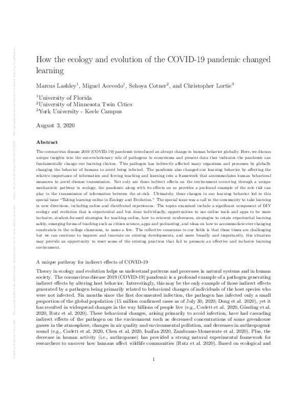 (PDF) How the ecology and evolution of the COVID‐19 pandemic changed ...