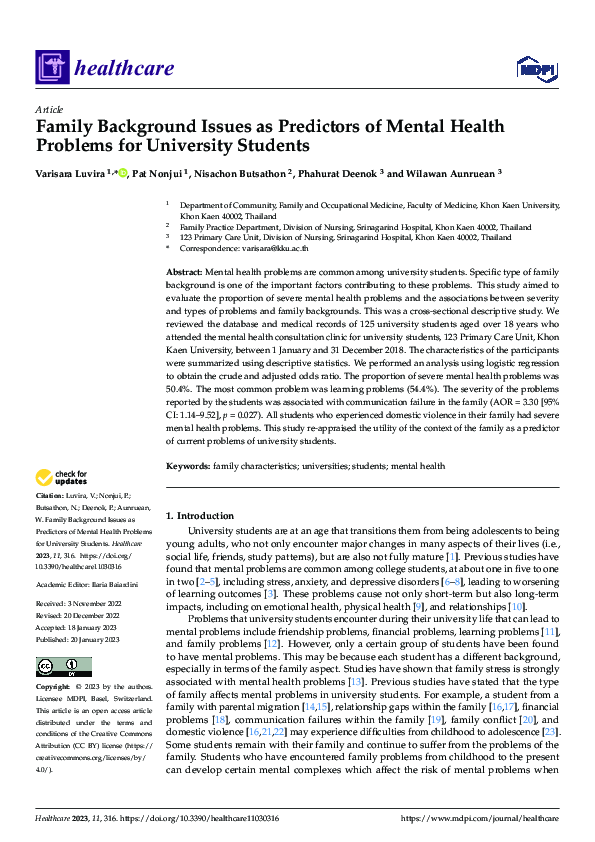 (PDF) Family Background Issues as Predictors of Mental Health Problems ...