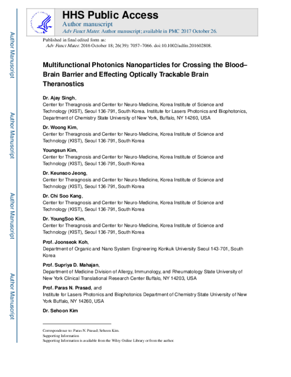 (PDF) Multifunctional Photonics Nanoparticles for Crossing the Blood ...