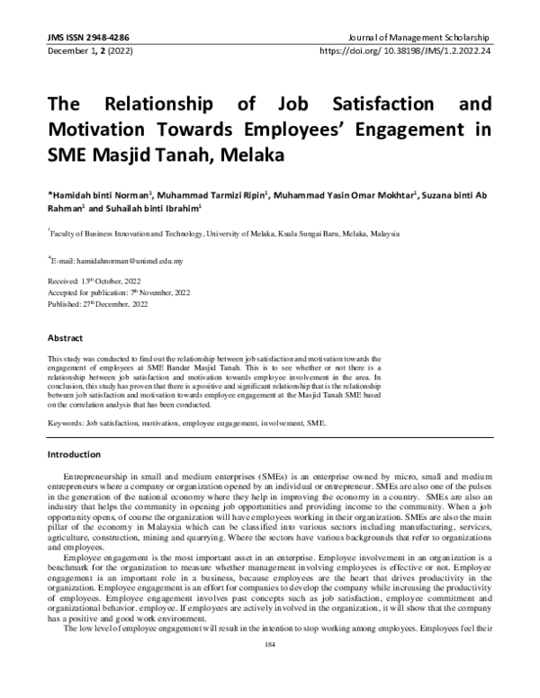 (PDF) The Relationship of Job Satisfaction and Motivation Towards ...