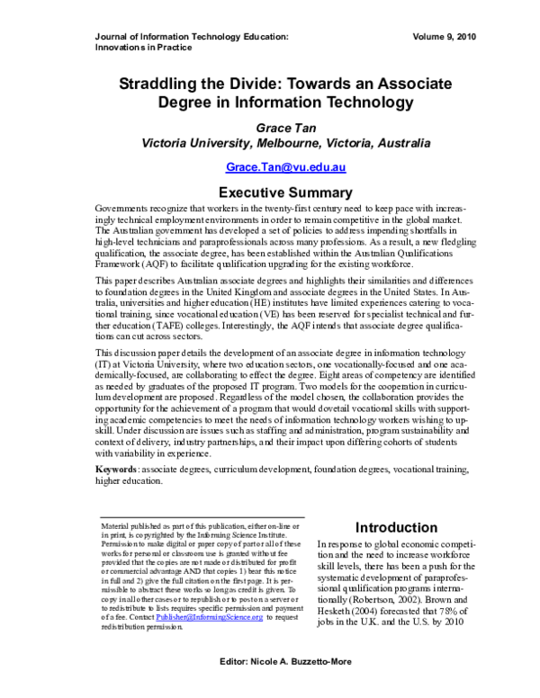 (PDF) Straddling the Divide: Towards an Associate Degree in Information ...
